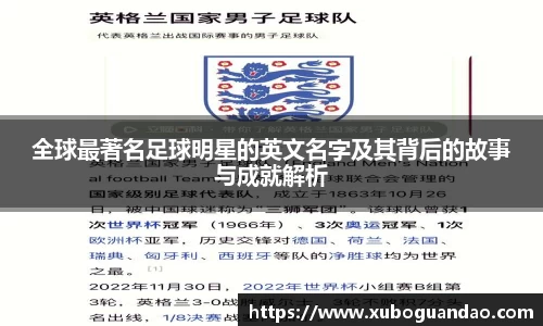 全球最著名足球明星的英文名字及其背后的故事与成就解析